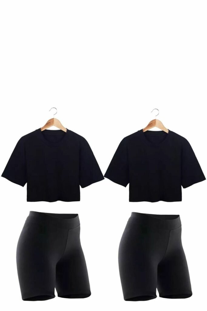 Combo 2 Calzas Biker 2 Boxy Crop Top Mujer Deportivo Negro