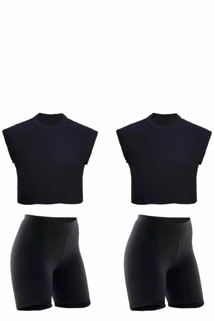 Combo 2 Calzas Biker 2 Musculosas Crop Mujer Deportivo Negro