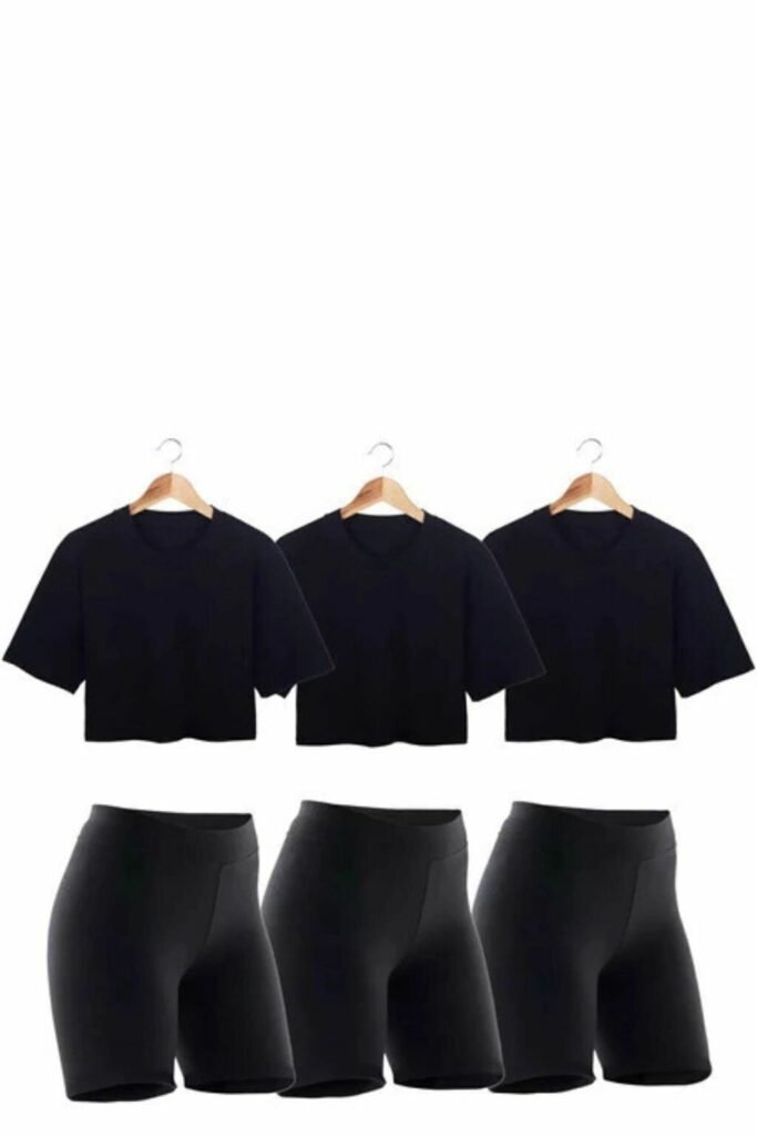 Combo 3 Calzas Biker 3 Boxy Crop Top Mujer Deportivo Negro