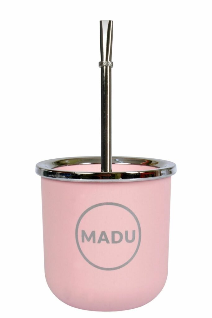 Mate Baires Rosa Térmico Doble Pared Con Bombilla Niquelada Madu