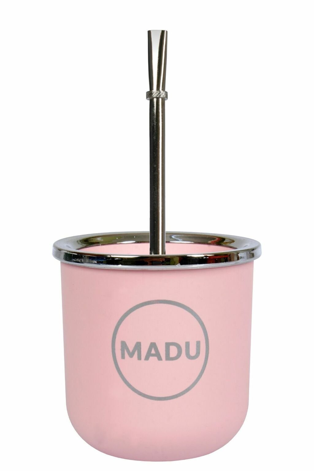 Mate Baires Blanco térmico de doble pared con bombilla niquelada de la marca Madu, color rosa.
