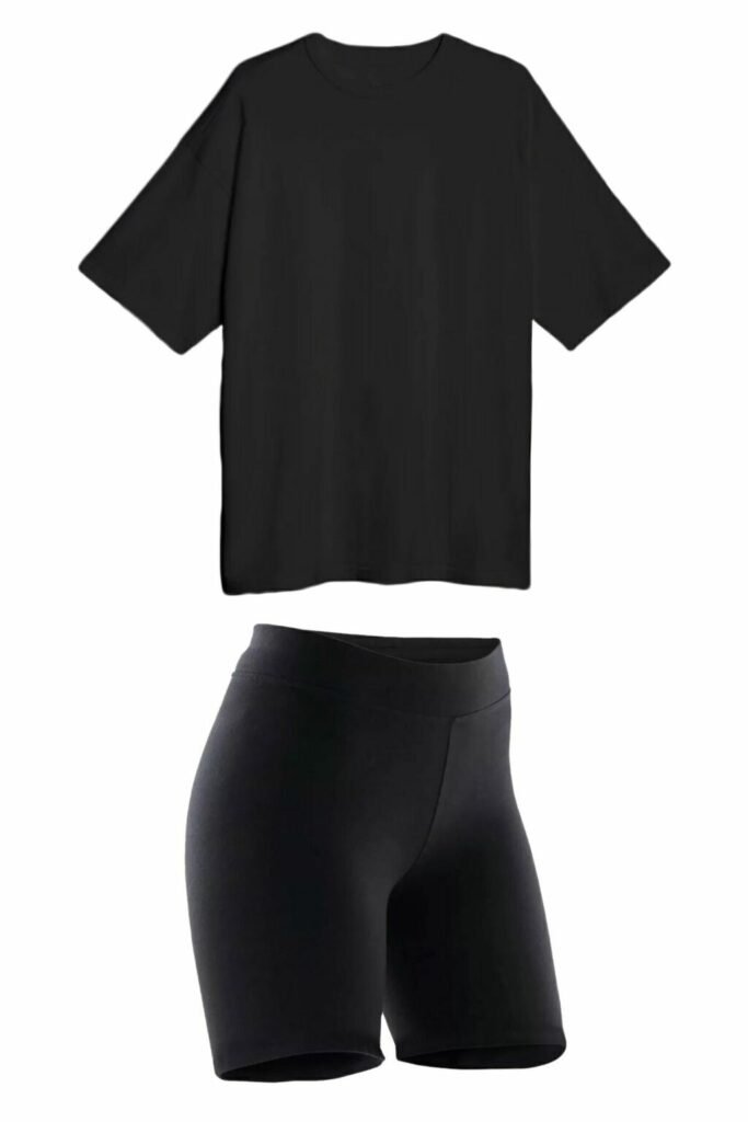 Conjunto Deportivo Mujer Remera Overzise Y Calza Biker Negro
