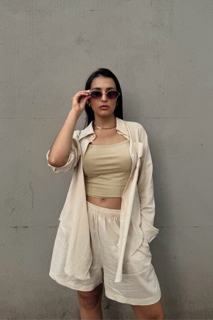 Pack Camisa Y Short De Lino Unisex - Verano Moda Beige