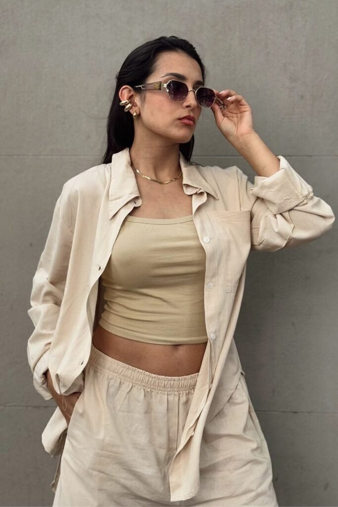 Pack Camisa Y Short De Lino Unisex - Verano Moda Beige