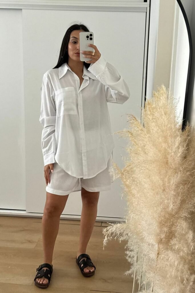Pack Camisa Y Short De Lino Unisex - Verano Moda Blanco