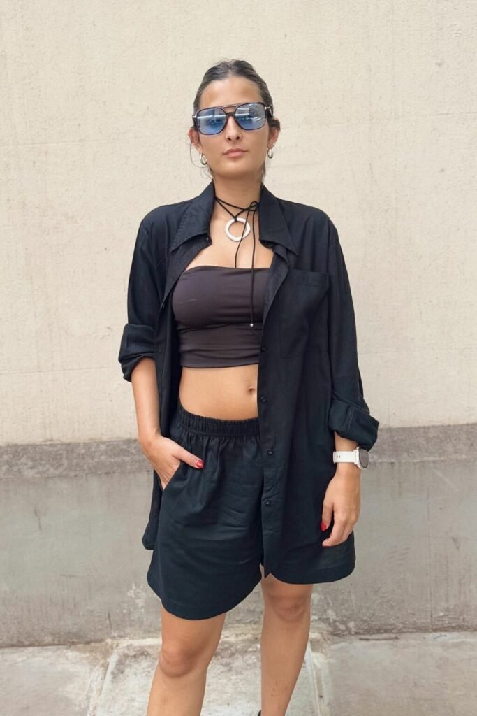 Pack Camisa Y Short De Lino Unisex - Verano Moda Negro