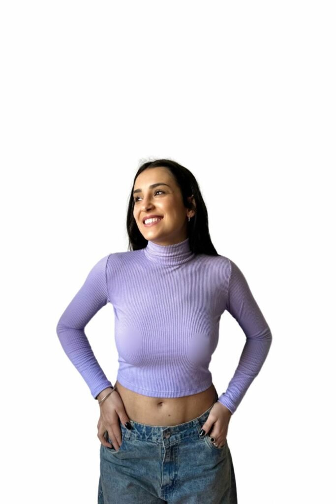 Camiseta Manga Larga Cuello Alto Morley Lila Casual Mujer