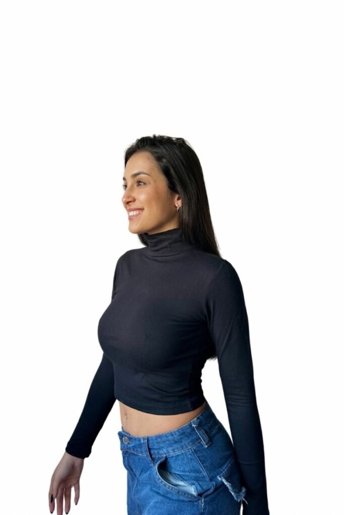 Remera Camiseta Algodón Lisa Cuello Alto Básica Cómoda Casual Mujer Termica