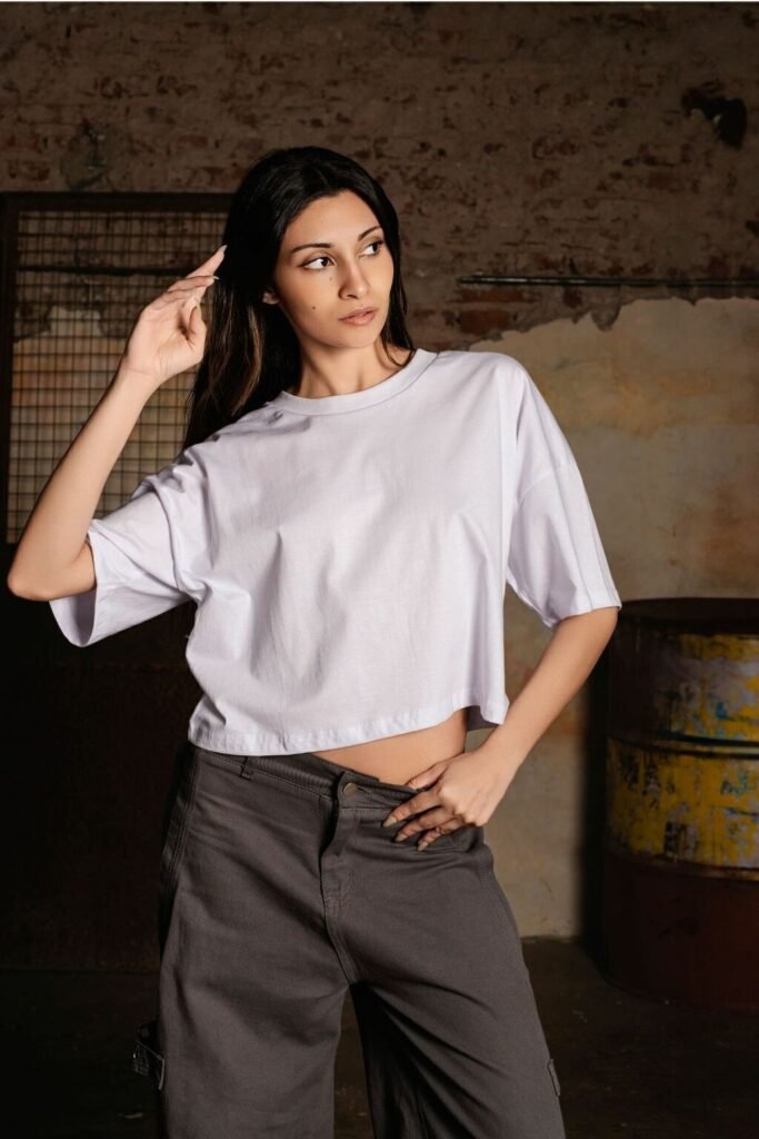Remera Overzise Boxy Crop Top Aesthetic Corta Blanco