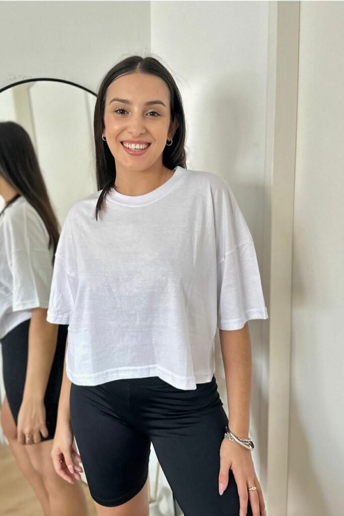 Remera Overzise Boxy Crop Top Aesthetic Corta Blanco