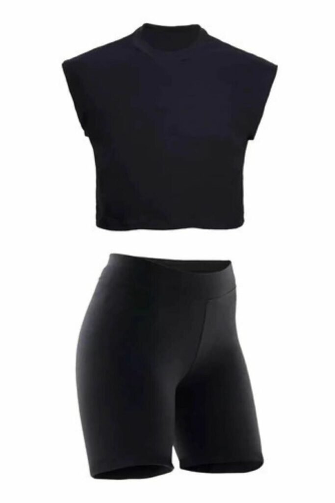 Conjunto Deportivo Mujer Musculosa Crop Y Calza Biker Negro