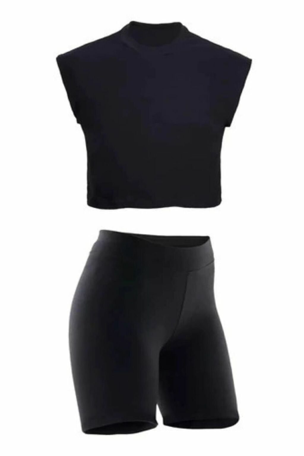 Conjunto Deportivo Mujer Musculosa Crop Y Calza Biker Negro
