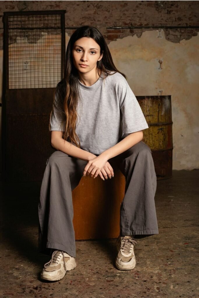 Remera Overzise Boxy Crop Top Aesthetic Corta Gris
