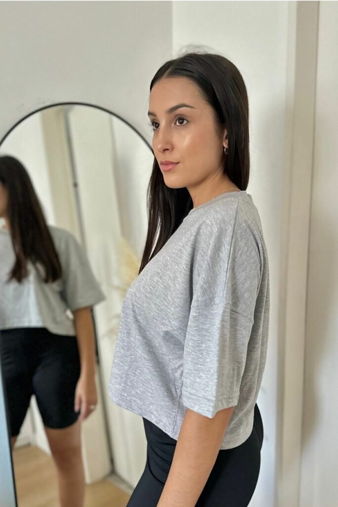 Remera Overzise Boxy Crop Top Aesthetic Corta Gris