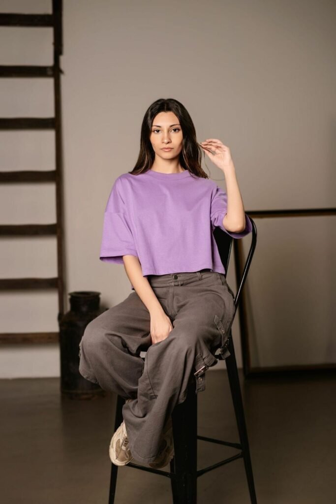 Remera Overzise Boxy Crop Top Aesthetic Corta Lila