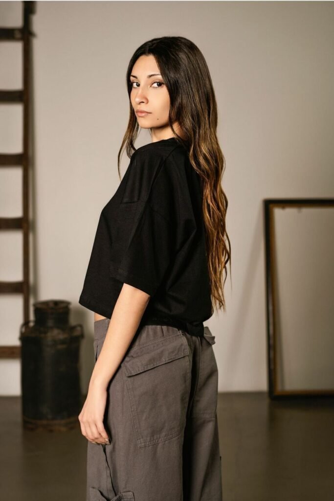 Remera Overzise Boxy Crop Top Aesthetic Corta Negro