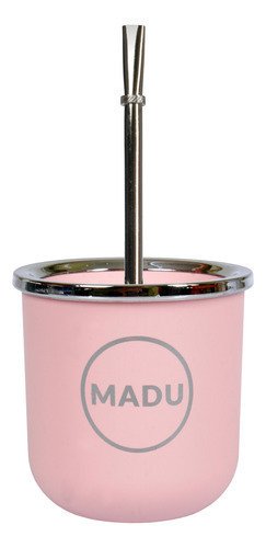 Mate térmico doble pared de color rosa con bombilla niquelada, marca Madu.