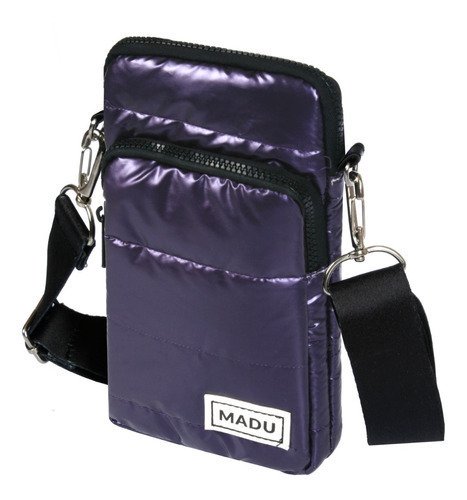 Bandolera matelassé unisex en color púrpura con dos cierres, ideal para llevar el celular.