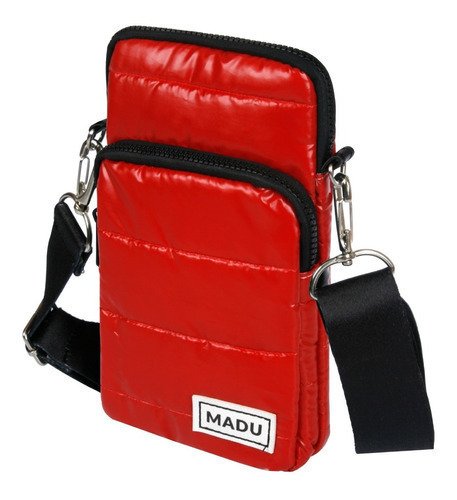 Bandolera matelasse roja para celular unisex con dos cierres y correa negra ajustable