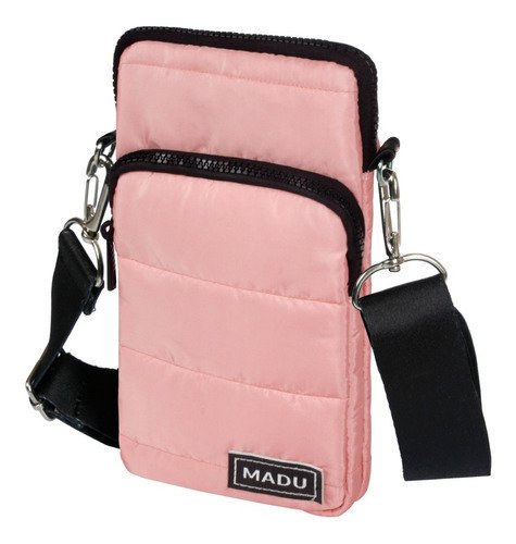 Bandolera matelassé rosa con dos cierres, diseñada para llevar un celular, marca Madu.