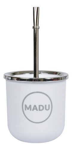 Mate térmico de doble pared con bombilla niquelada de la marca Madu, color blanco.
