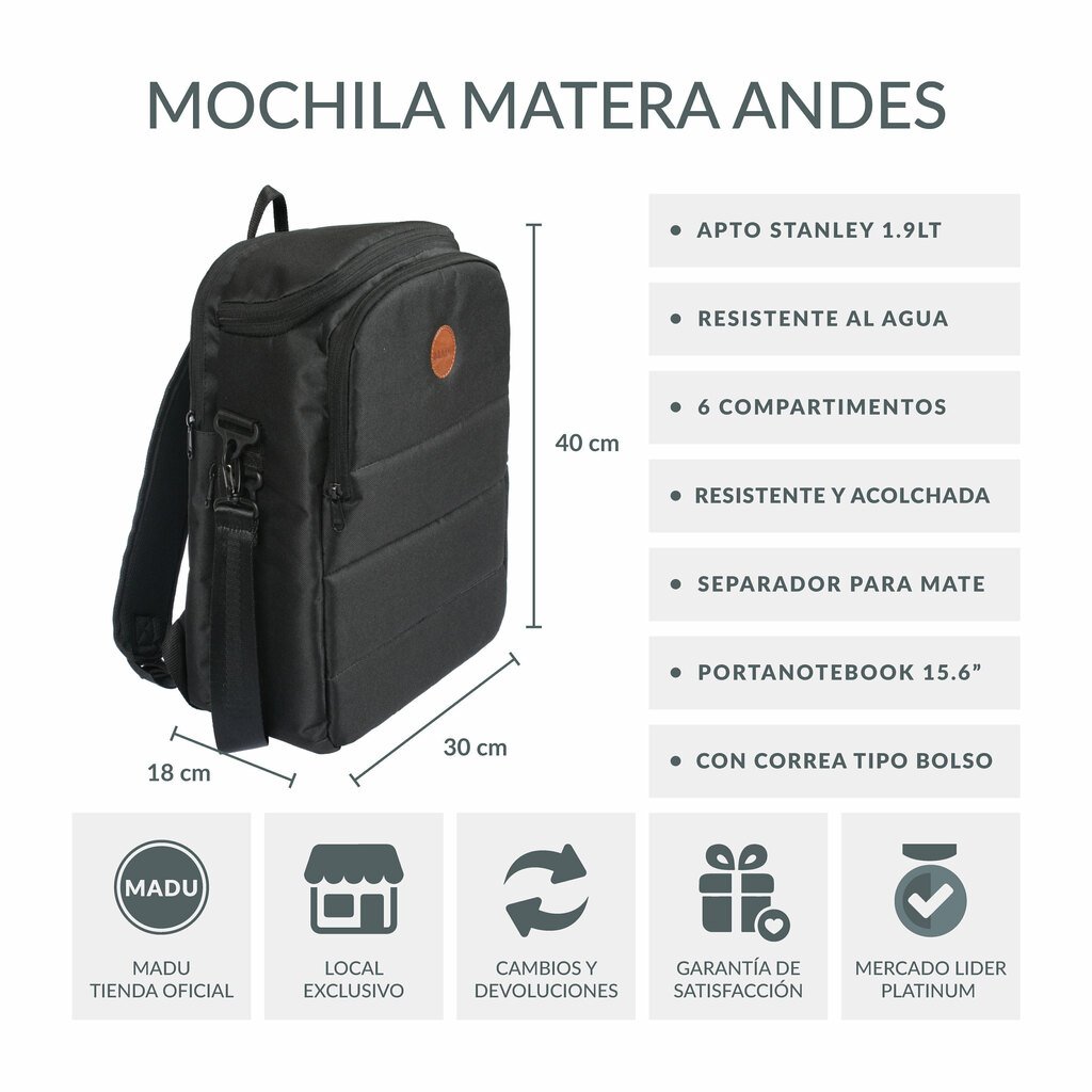 Mochila Bolso Matero Porta Notebook Impermeable Andes Gris