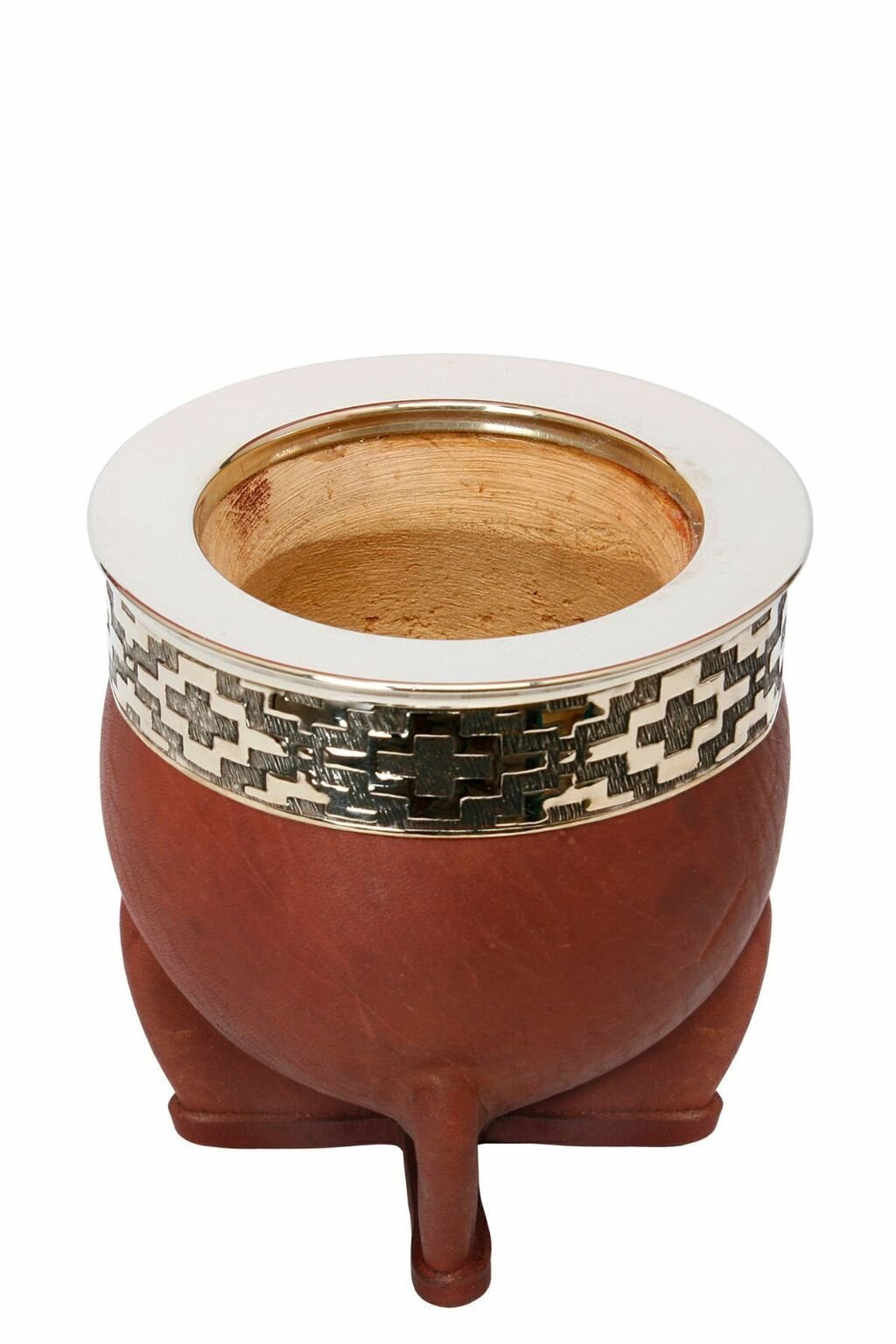 Mate imperial de cuero con virola de alpaca cincelada
