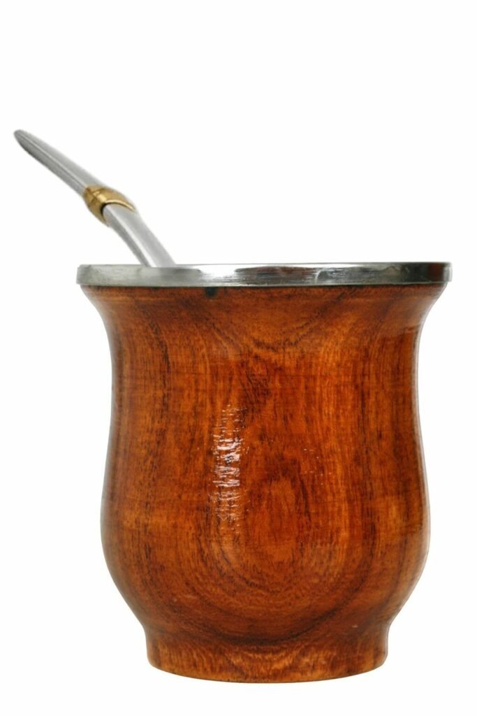 Mate De Madera Algarrobo Artesanal Virola Acero Madu Color Marrón