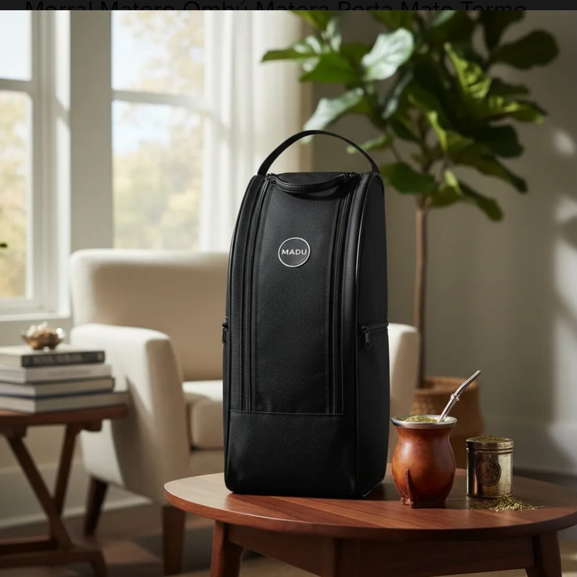 Morral matero Ombú Madu negro con porta mate y termo