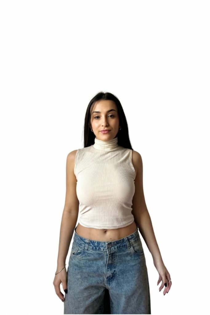 Musculosa Morley Cuello Alto Básica Beige Casual Moda Mujer