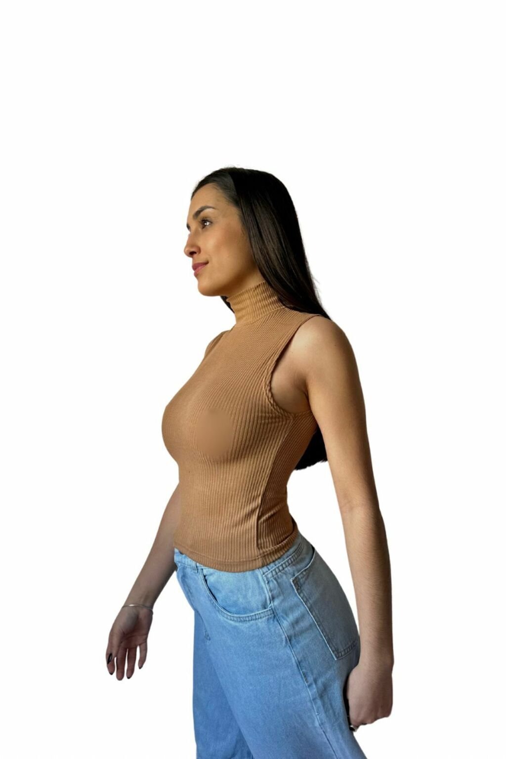 Musculosa Morley Cuello Alto Básica Marron Casual Moda Mujer