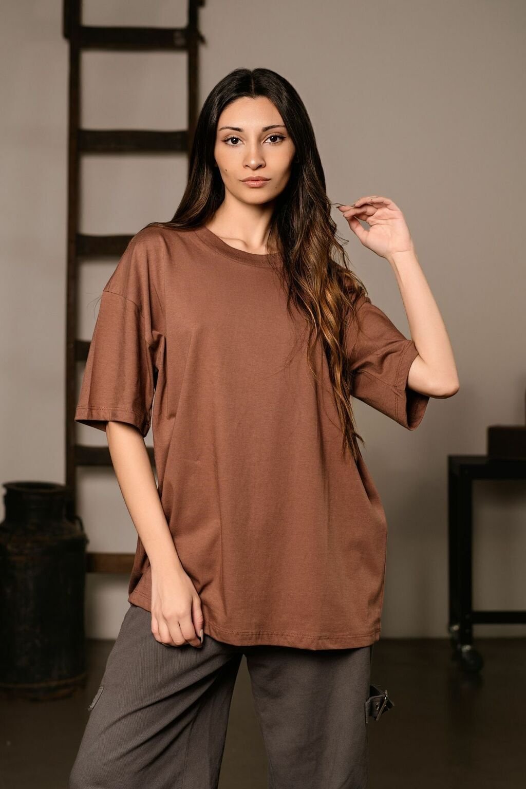 Remera Oversize Liso Amplia 100% Algodon Premium Chocolate