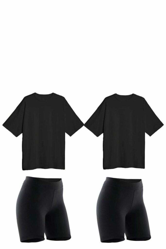 Combo 2 Calzas Biker 2 Remeras Over Mujer Deportivo Negro