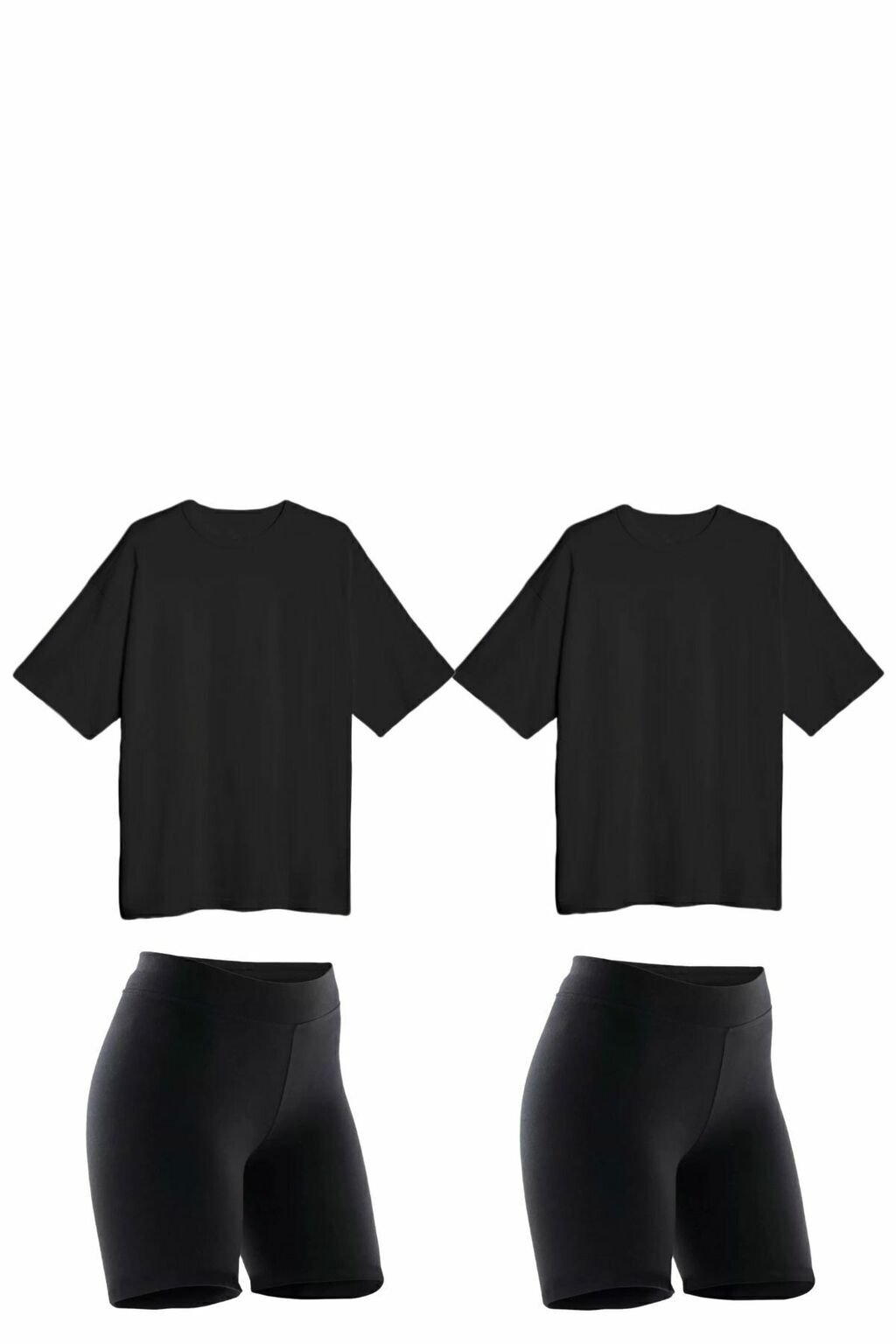 Combo 2 Calzas Biker 2 Remeras Over Mujer Deportivo Negro
