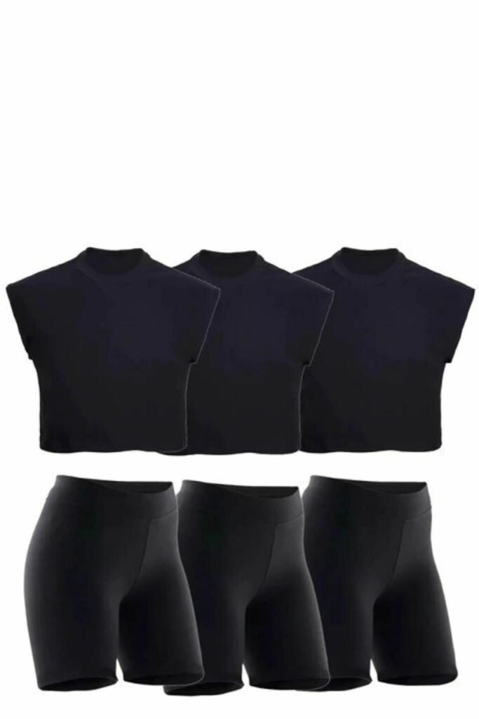 Combo 3 Calzas Biker 3 Musculosas Crop Mujer Deportivo Negro