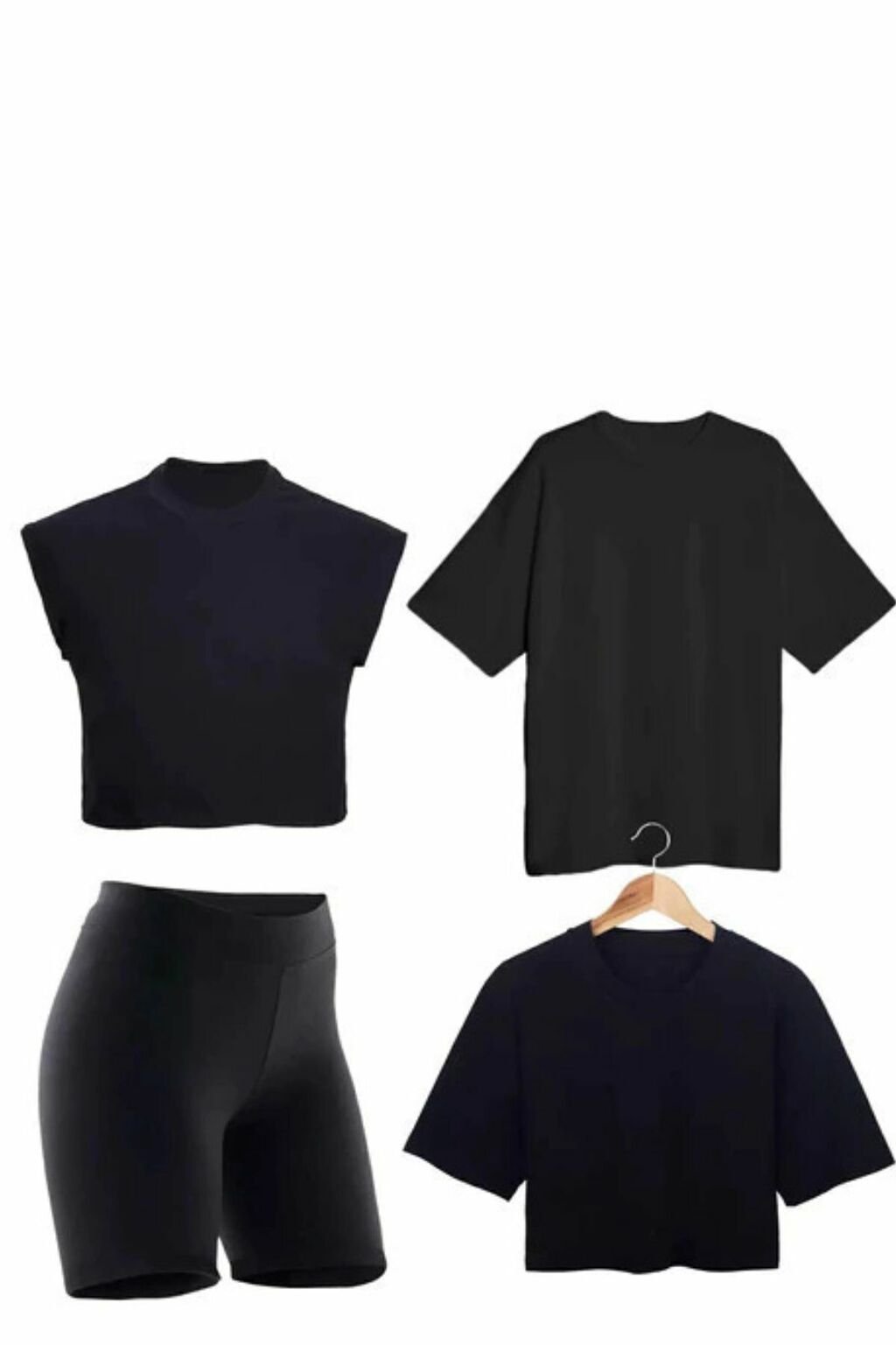Combo Calza Biker Mujer Con 3 Remeras Crop Over Y Musculosa