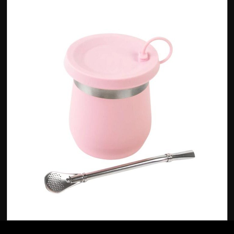 Mate Termico Acero con Tapa Antiderrame Rosa
