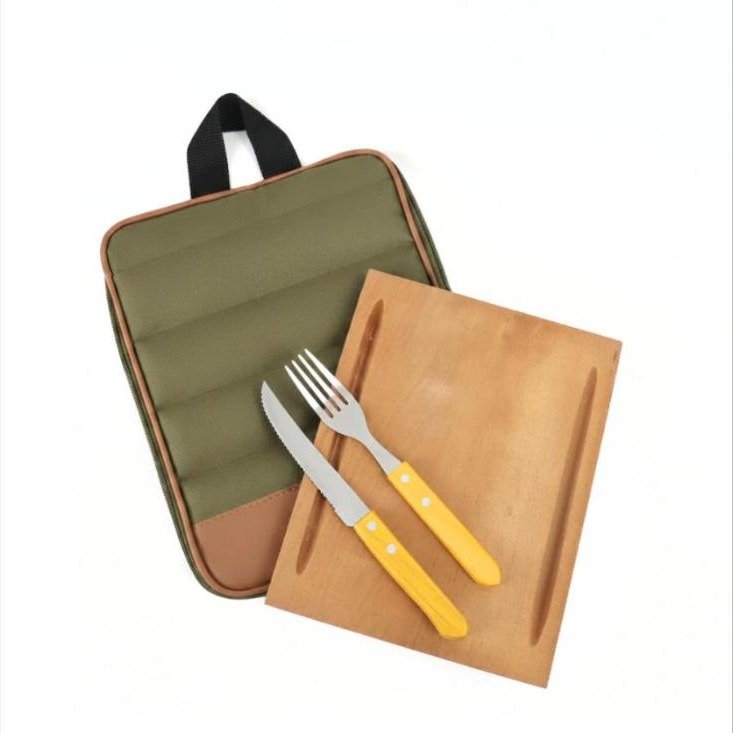 SET de Asado Estuche Cordura Verde con Cuchillo y Tenedor