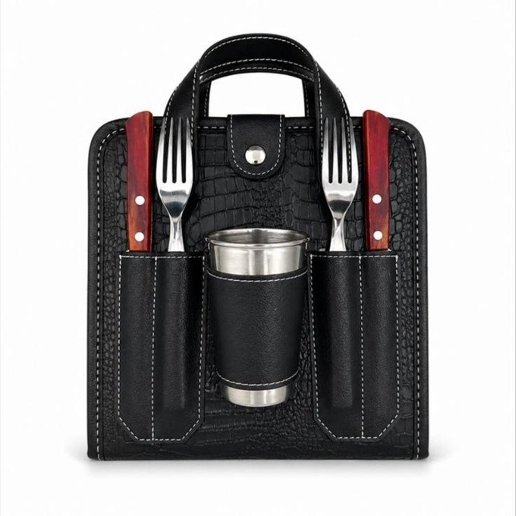 SET de Asado Rígido Doble con Vaso y Cubiertos Tramontina Croc Negro