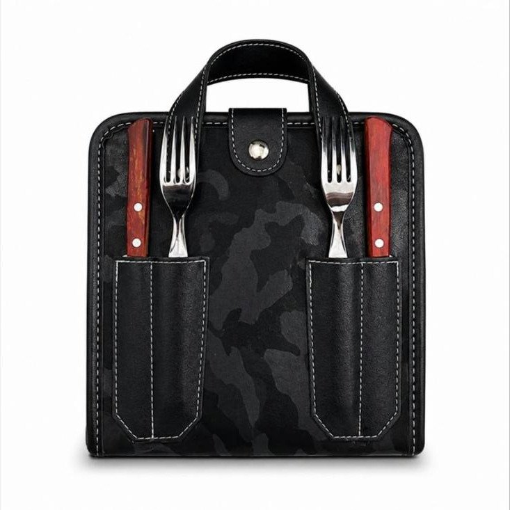 SET de Asado Rígido con Vaso y Cubiertos Tramontina Camuflado (eco-Cuero)